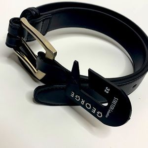 George | Black Sleek Silver Buckle Belt | Size 32 Stretch NWT